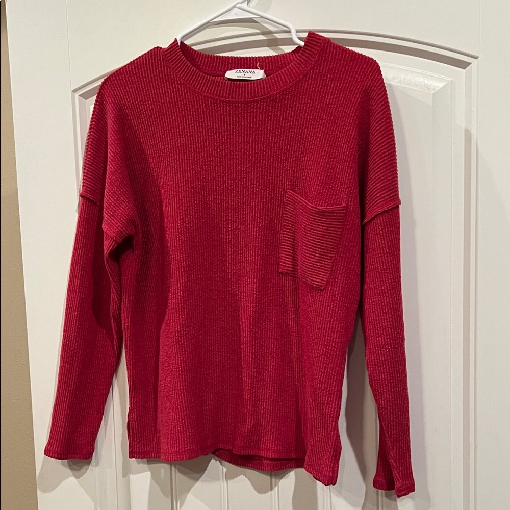 Zenana Outfitters Vibrant Red Crew Neck Sweater